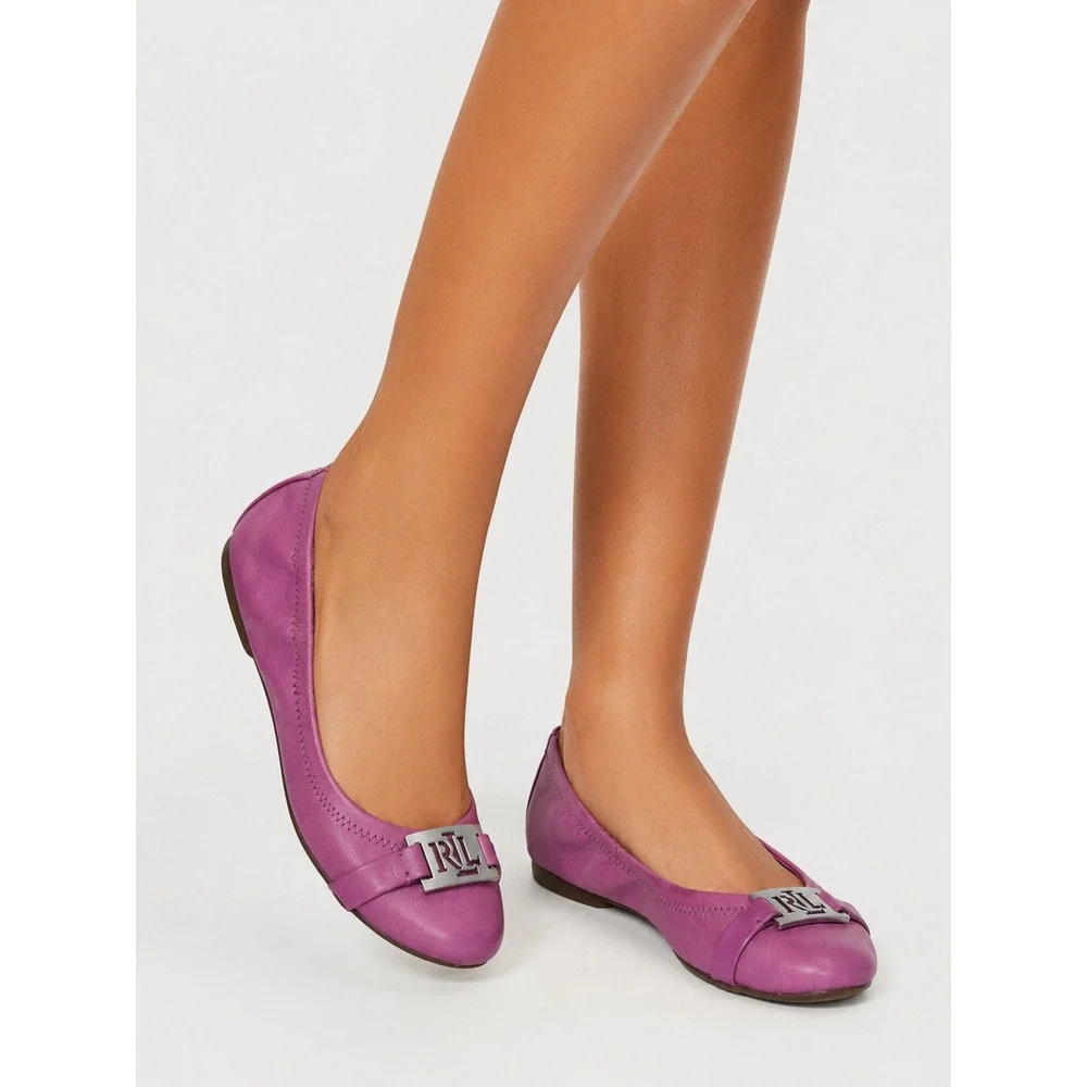 Ralph Lauren Purple Genuine Leather Ballet Flats Silver Buckle Size 9.5 B